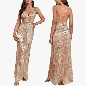 Gold Sleeveless Plunge Neck Gown for Brides
